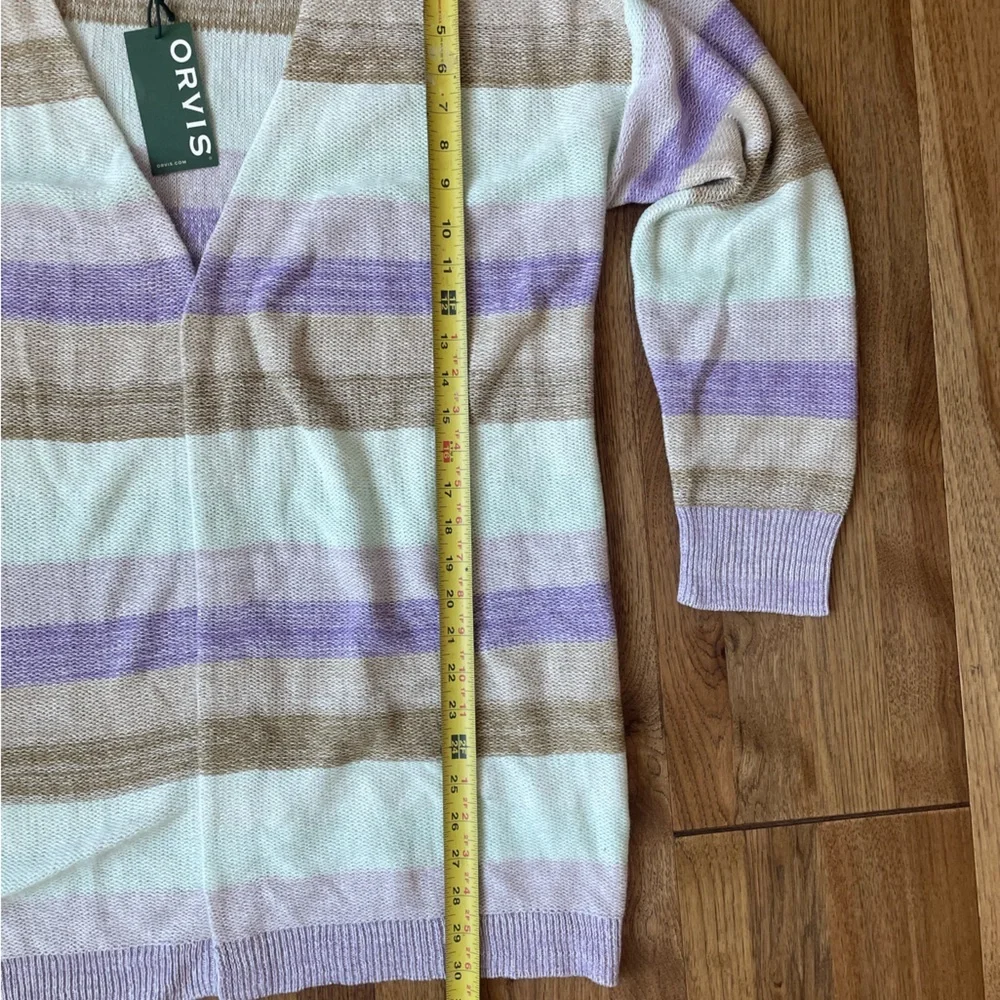 NWT Orvis Linen/Cotton Blend Striped Open Cardigan Women Sz L Purple Boho Casual